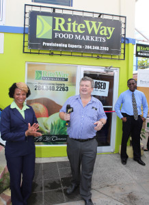 Roadtown Wholesale Ltd head of retail, cash & carry, Andy Clayton introduces the Nanny Cay RiteWay store manager, Jacinta Weekes.